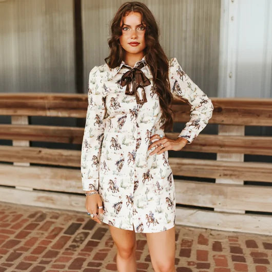 Lucky & Blessed DR765-HRS Creme Dress w/Horse Tie