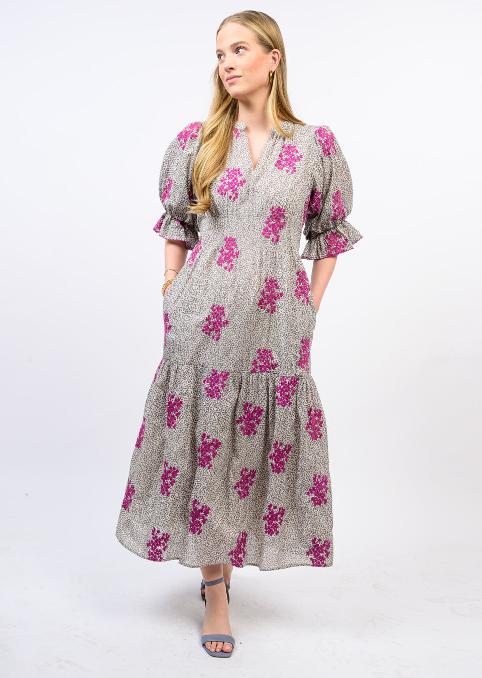 Ivy Jane 72681 Floral Ditsy Embroidered Maxi Dress