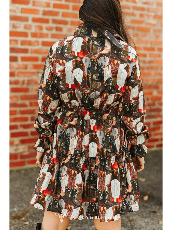Lucky & Blessed DR600BTS-X Boot Print Dress W/ Elastic Waist