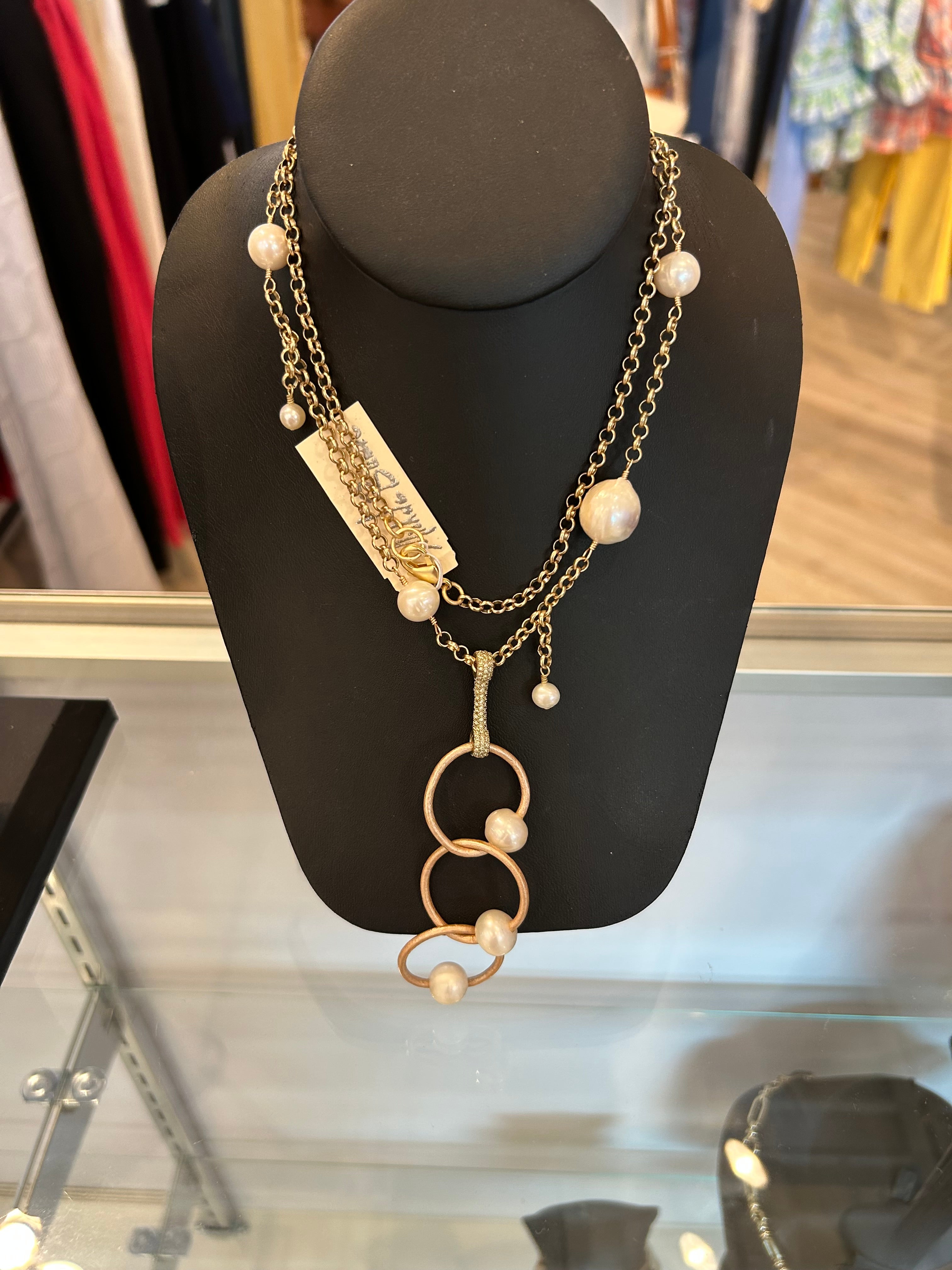 Michele Busch NW-24-83 Leather Pearls C2 Matte Gold Chain