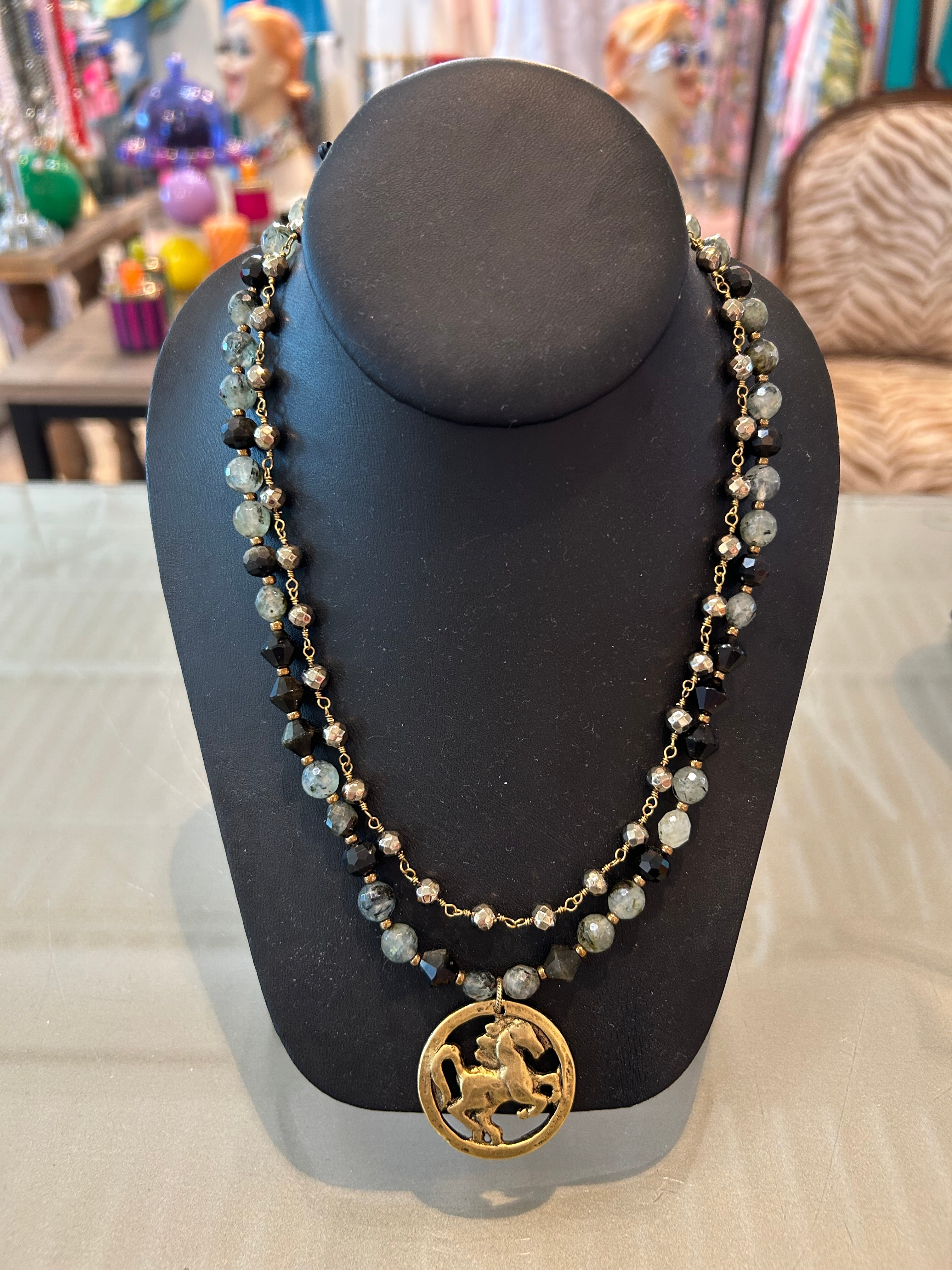 Michele Busch NW-25-115 Horse Coin Mink Mica Bronze Hematite Prehinite