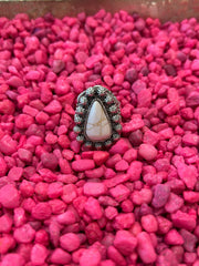 Mustard Seed Silver Teardrop White Stone Ring