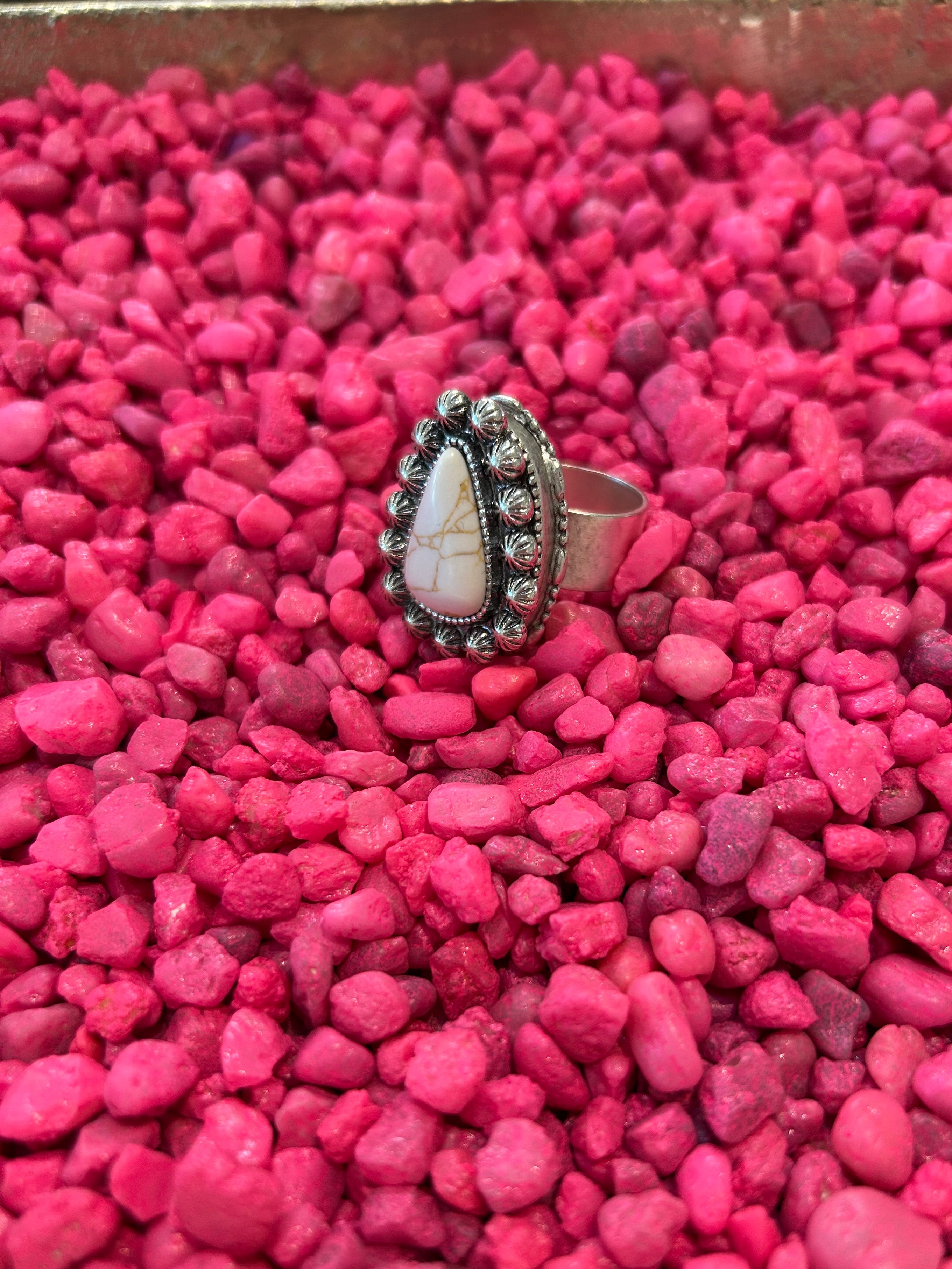 Mustard Seed Silver Teardrop White Stone Ring