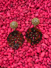 Mustard Seed Tortoise Carved Design Dangle Earring