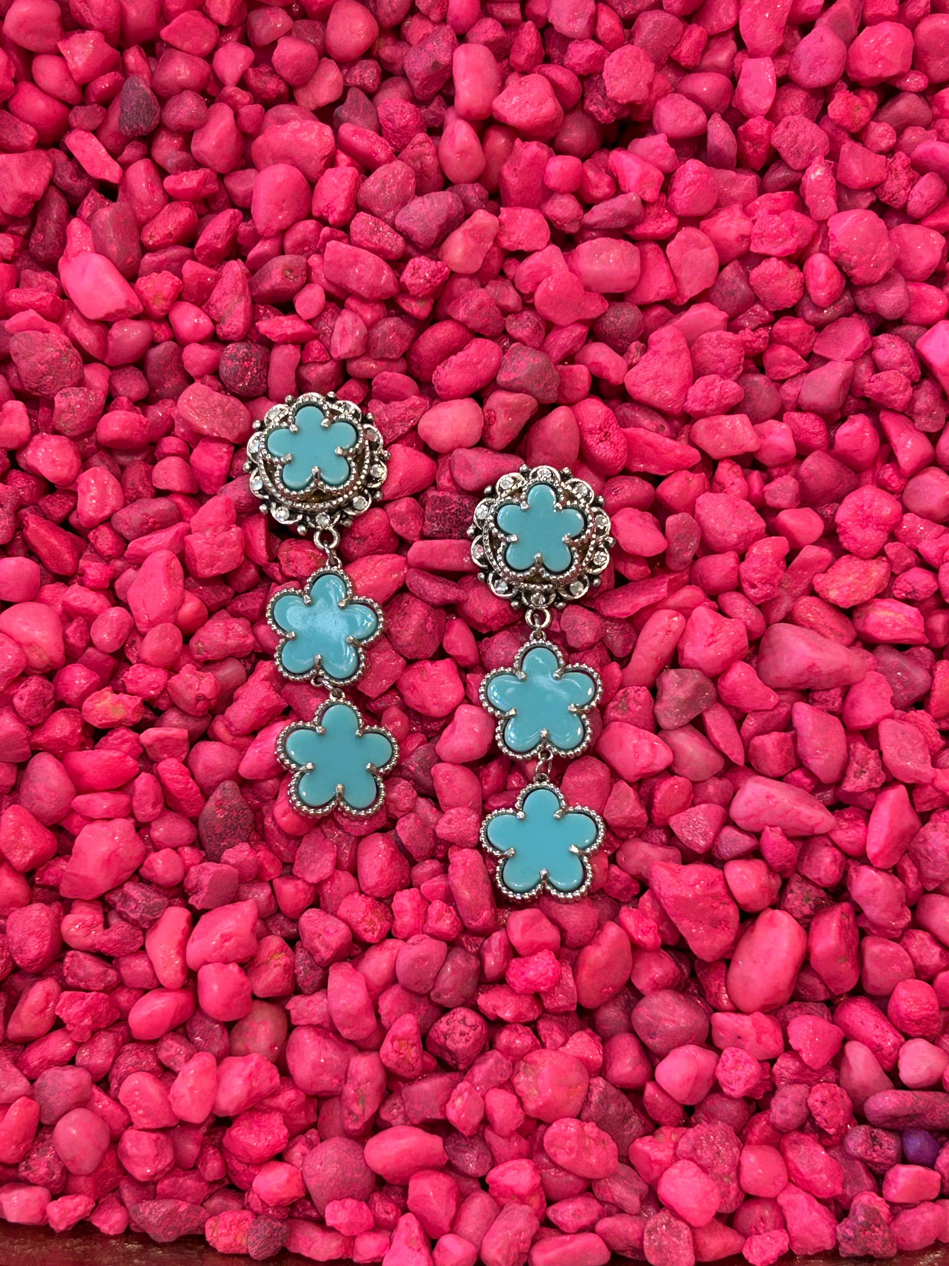 Mustard Seed Light Blue 3 Flower Dangle Earring