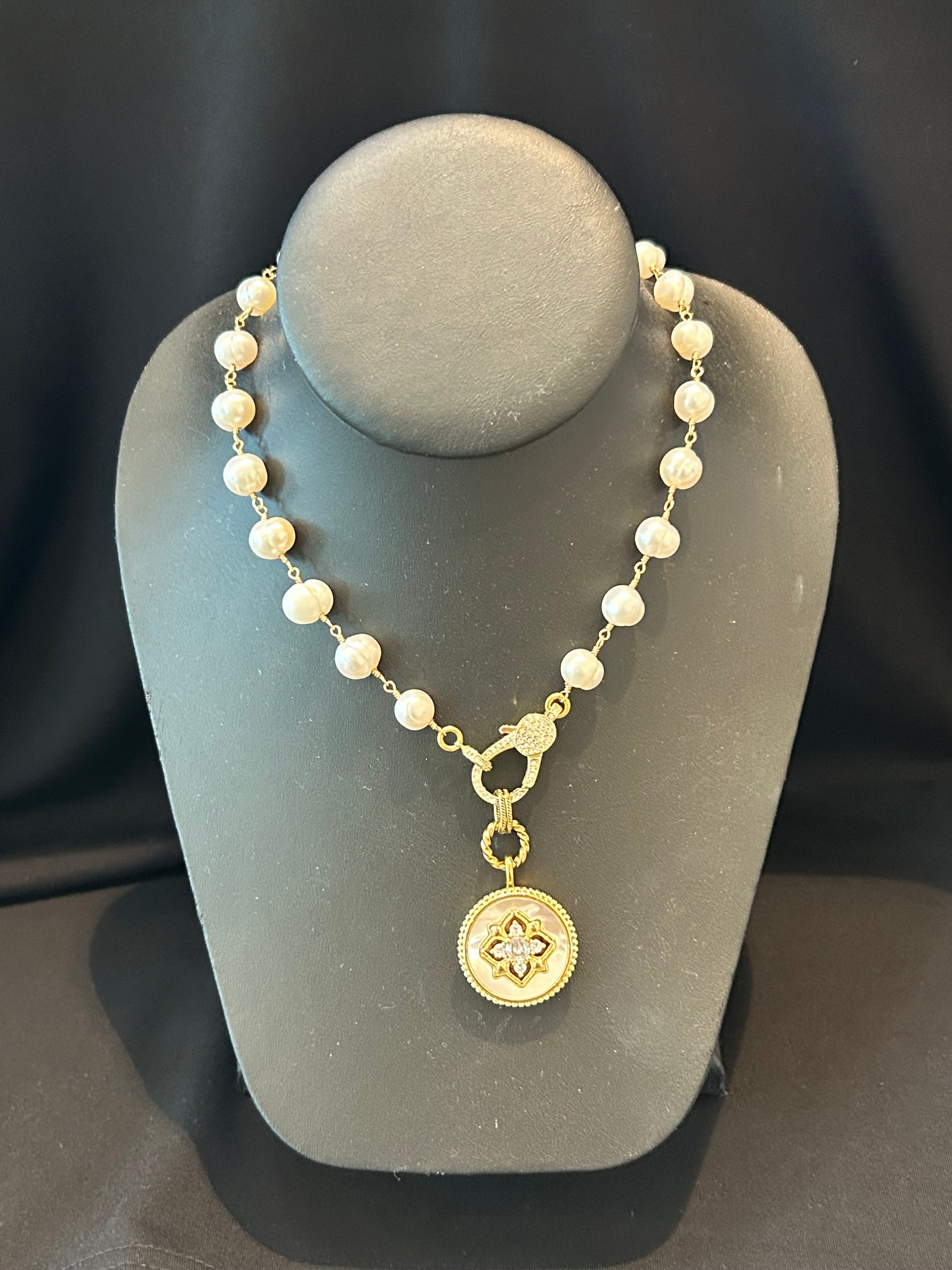 Mustard Seed Mother of Pearl Pendant Clasp Necklace