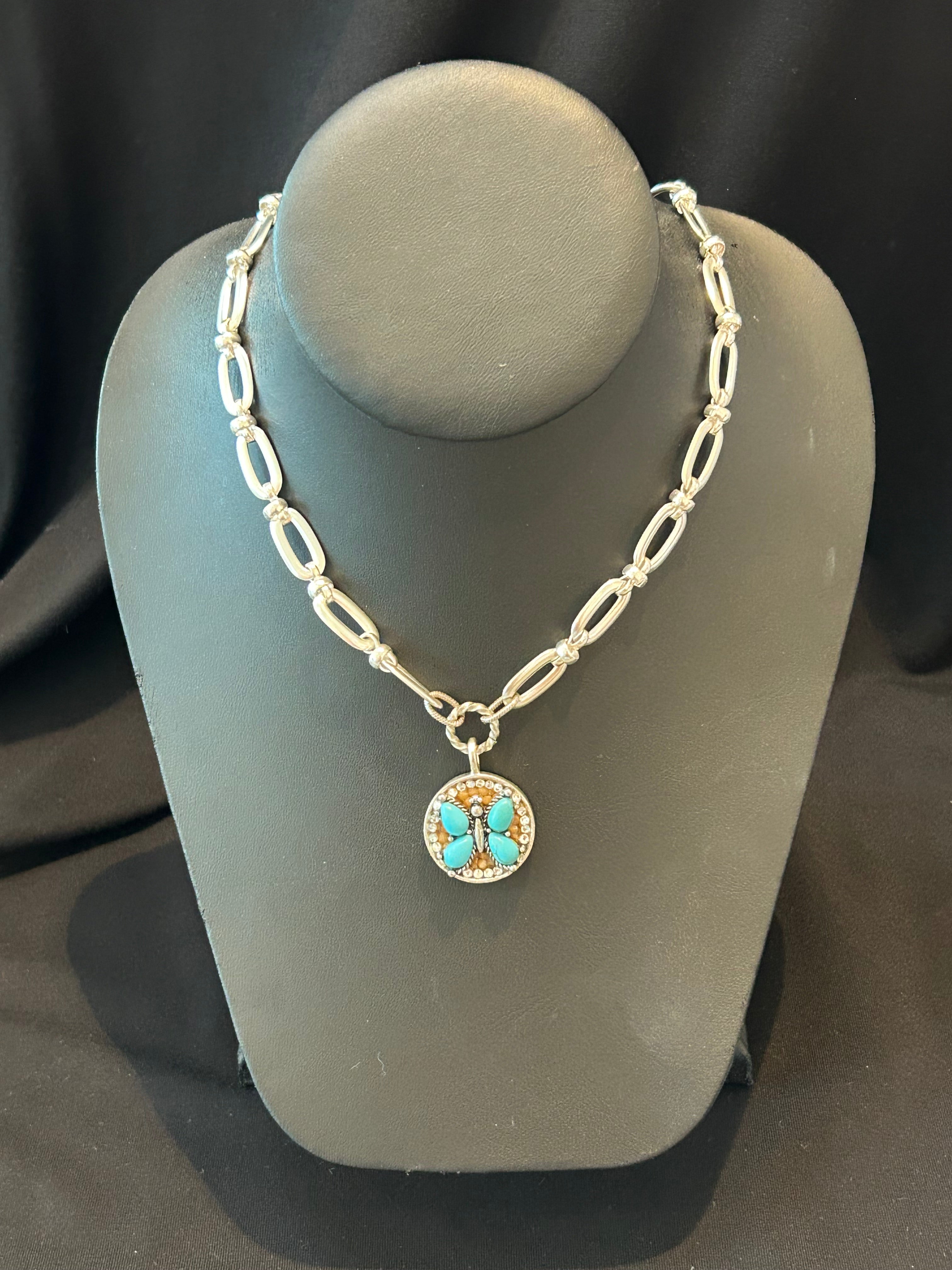 Mustard Seed Turquoise Butterfly Pendant Necklace