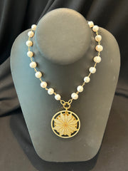 Mustard Seed Large Pendant Pearl Chain Necklace