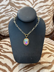 Mustard Seed Iridescent Gem Pendant Necklace