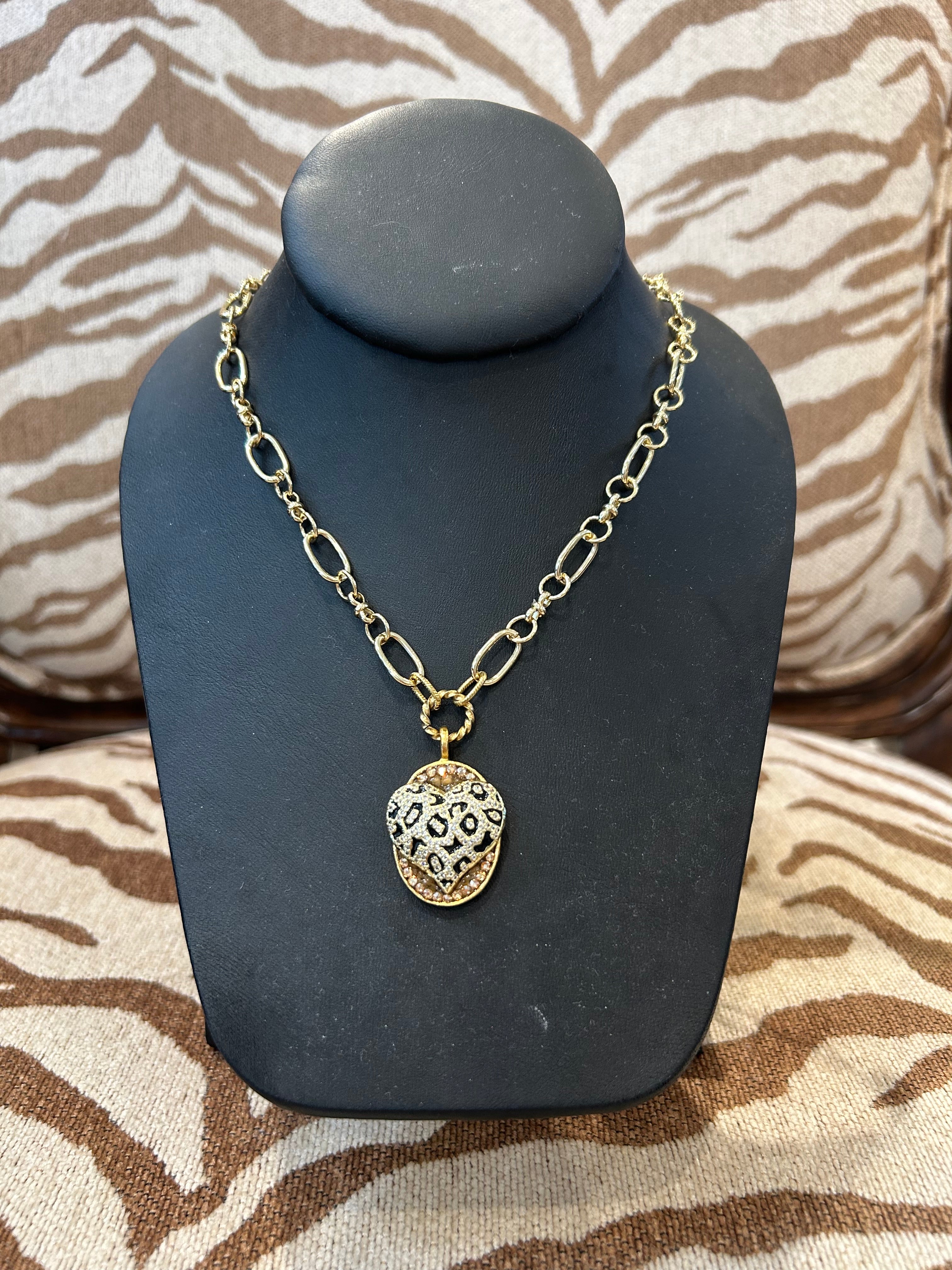 Mustard Seed Leopard Heart Pendant Necklace