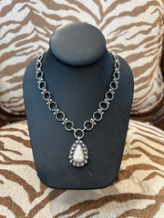 Mustard Seed Teardrop White Stone Pendant Necklace