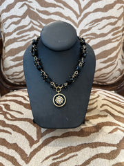 Mustard Seed Black Crystal Chain/Pendant Necklace
