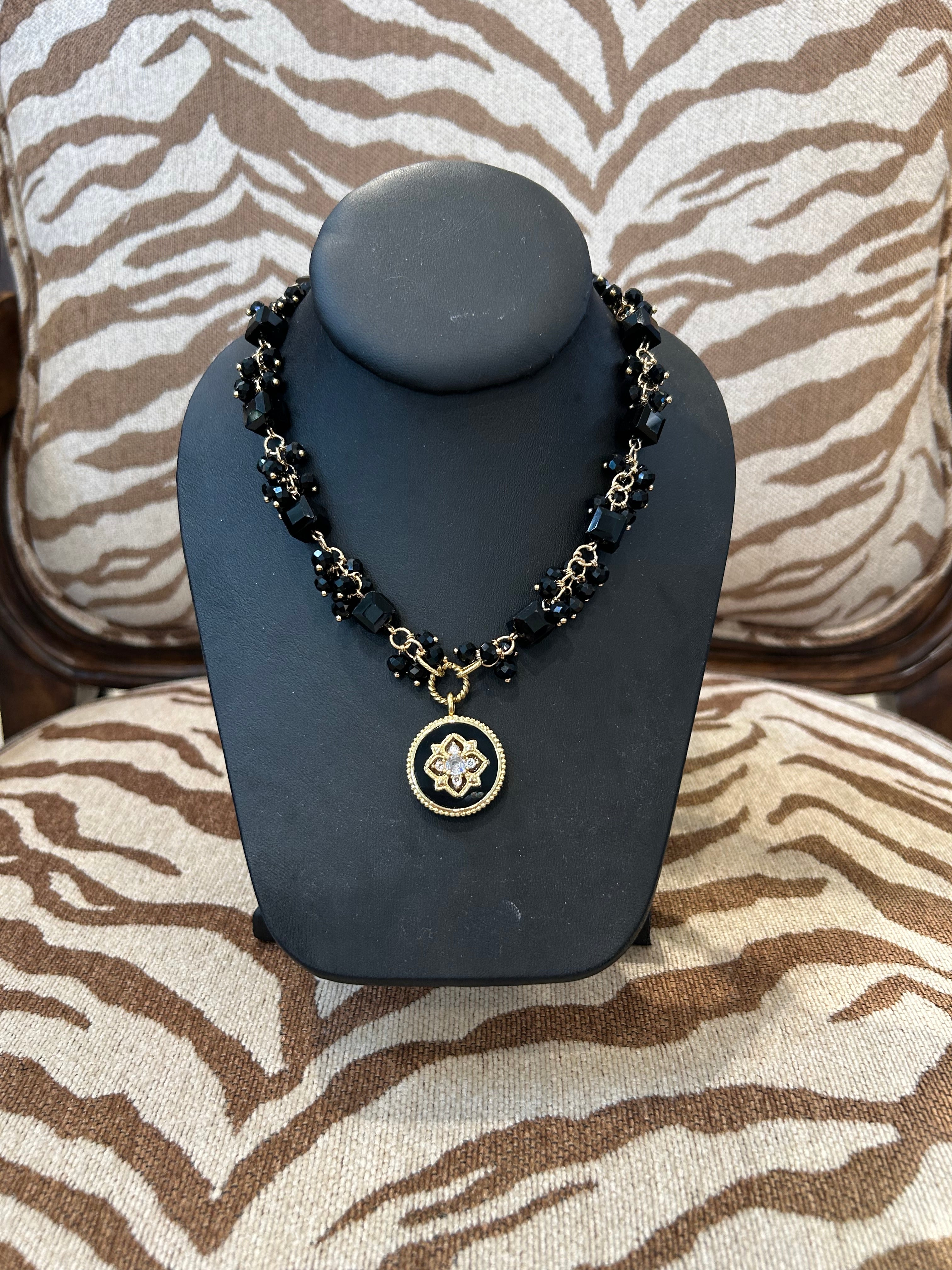 Mustard Seed Black Crystal Chain/Pendant Necklace