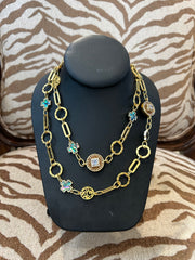 Mustard Seed Iridescent Crosses Long Layering Necklace