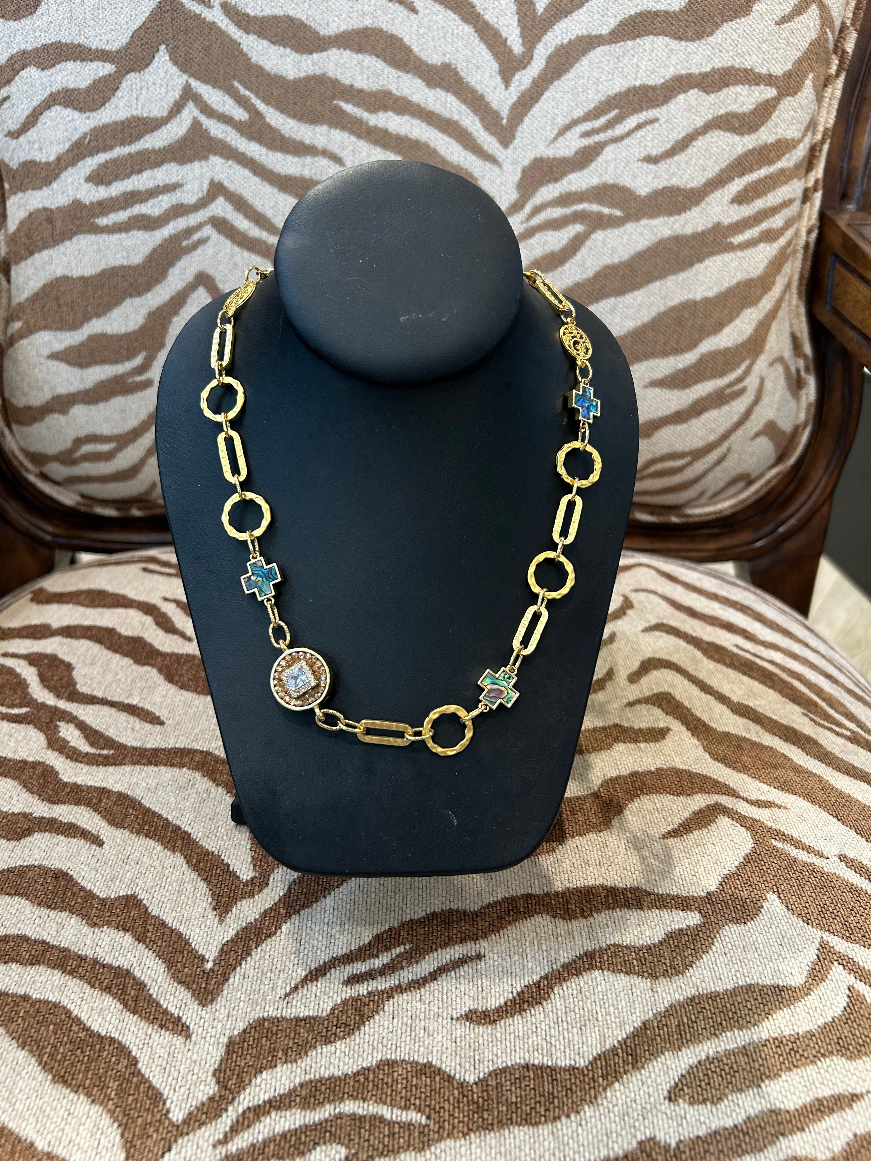 Mustard Seed Iridescent Crosses Long Layering Necklace