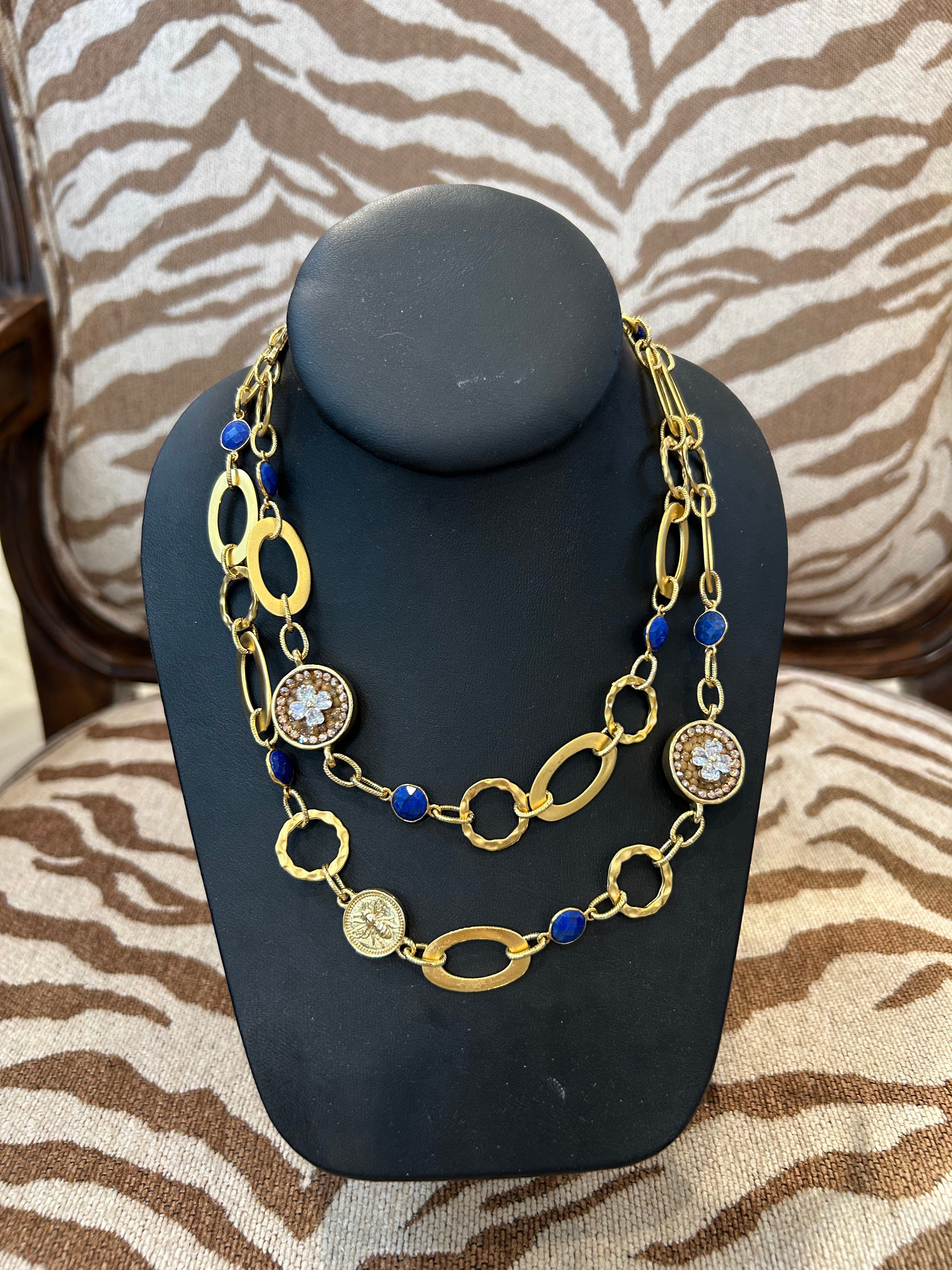 Mustard Seed Blue Stone Long Layering Necklace
