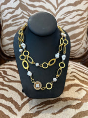 Mustard Seed Pearl/Oval Long Layering Necklace