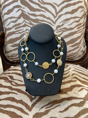 Mustard Seed Pearl/Circle Long Layering Necklace