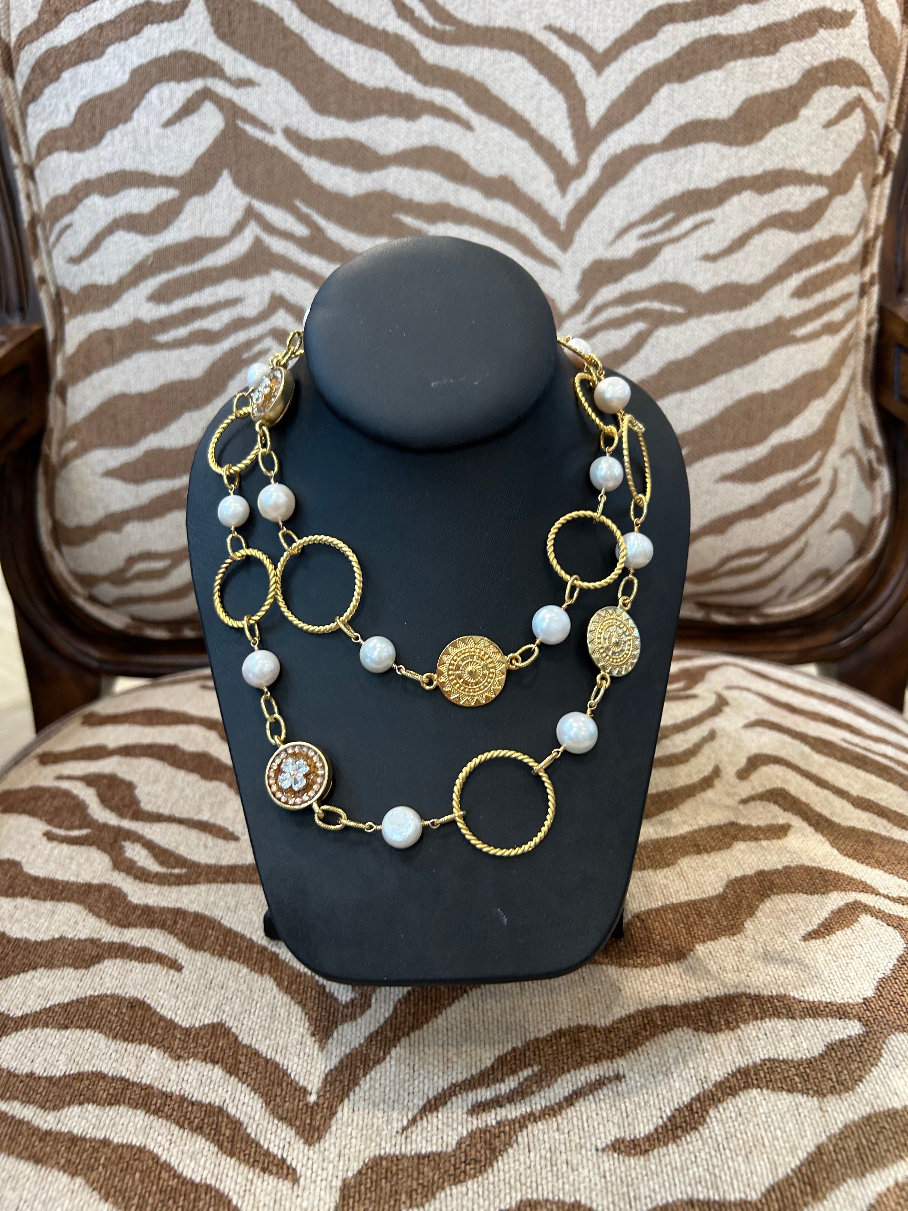 Mustard Seed Pearl/Circle Long Layering Necklace