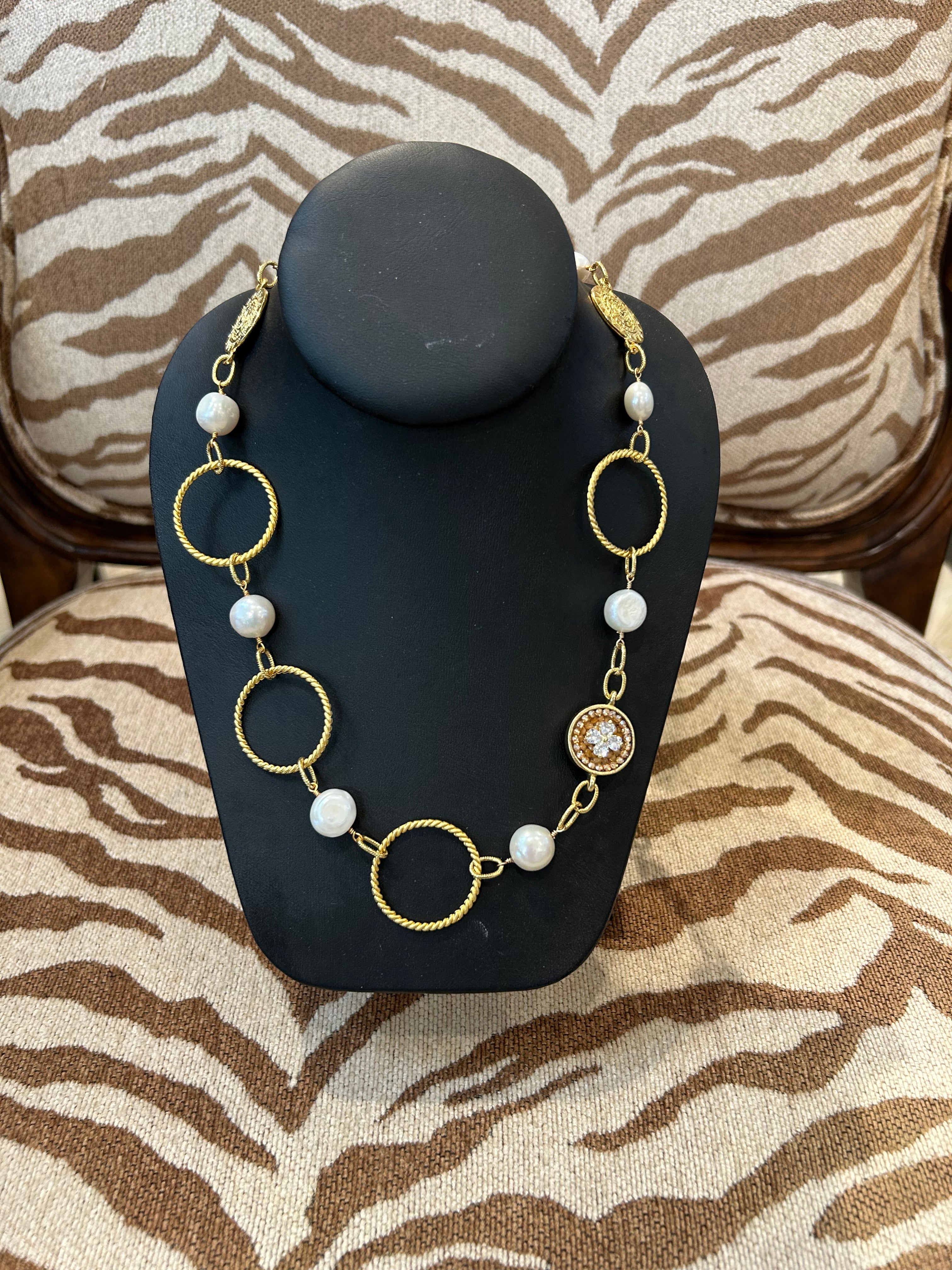 Mustard Seed Pearl/Circle Long Layering Necklace