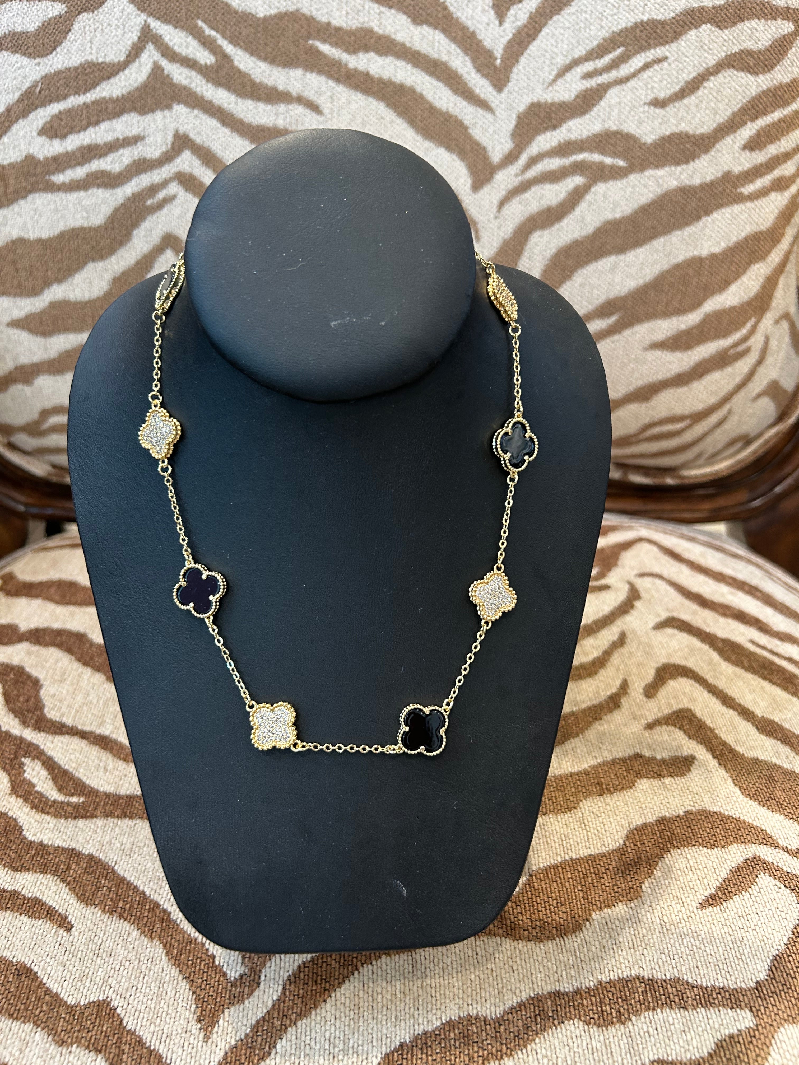 Mustard Seed Crystal/Black Clover Layering Necklace