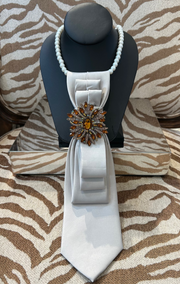 See it...Love it...Buy it Necktie Necklace Champagne w Amber Crystal Brooch