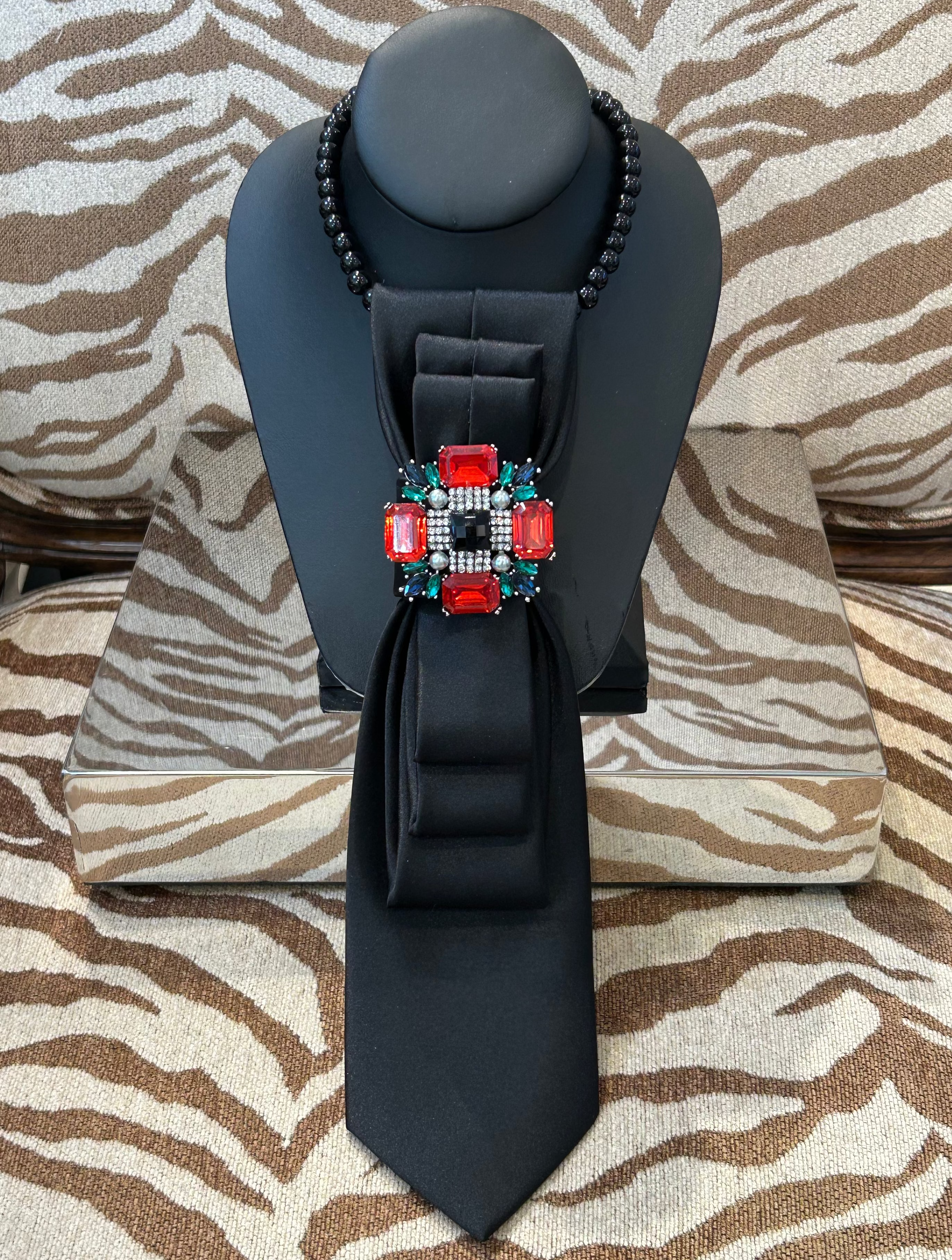 See it...Love it...Buy it Necktie Necklace Black w Ornate Cross Brooch