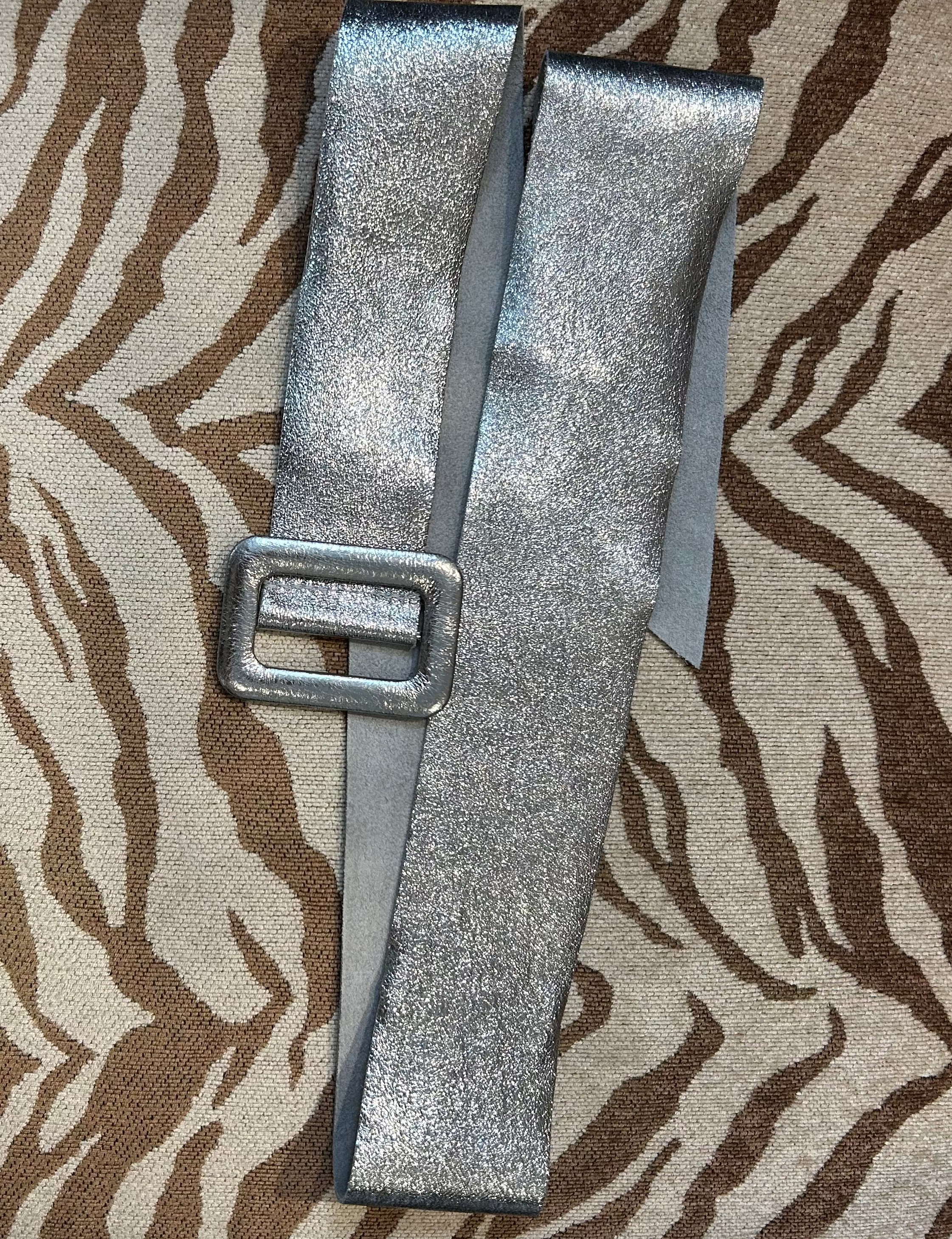 BC BELT107SL Leather Belt in Silver
