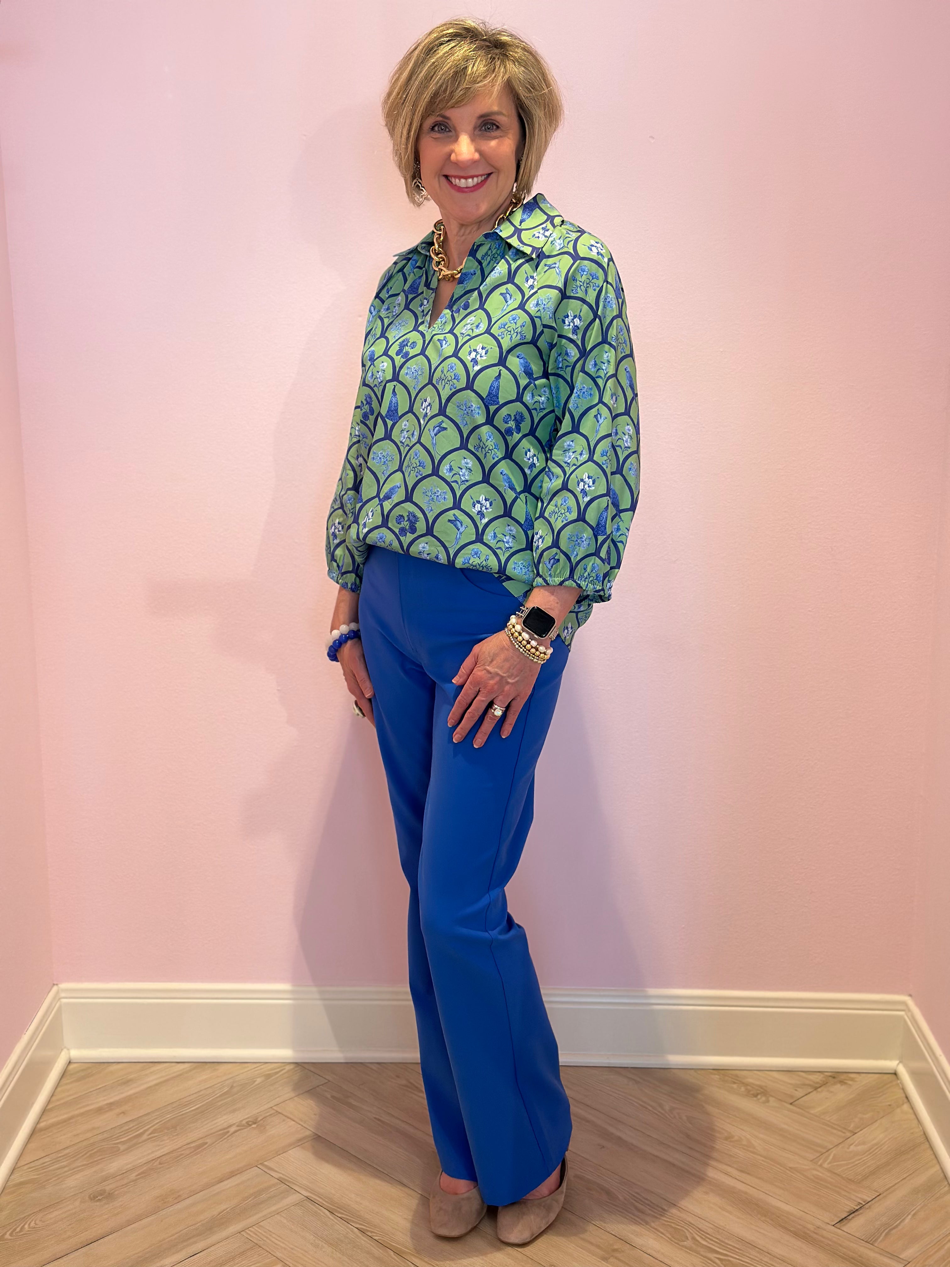 Boho Chic 8271S286 Green & Blue Bird Top
