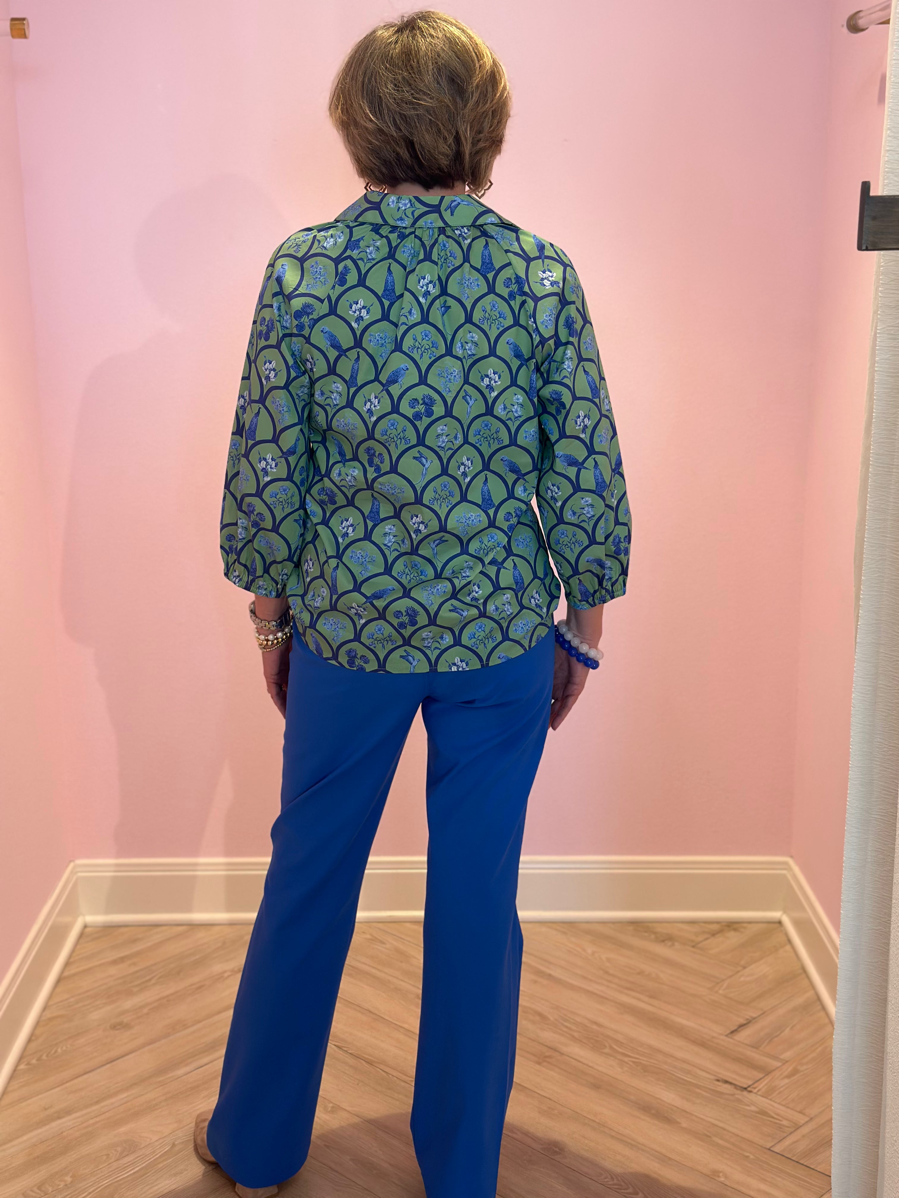 Boho Chic 8271S286 Green & Blue Bird Top
