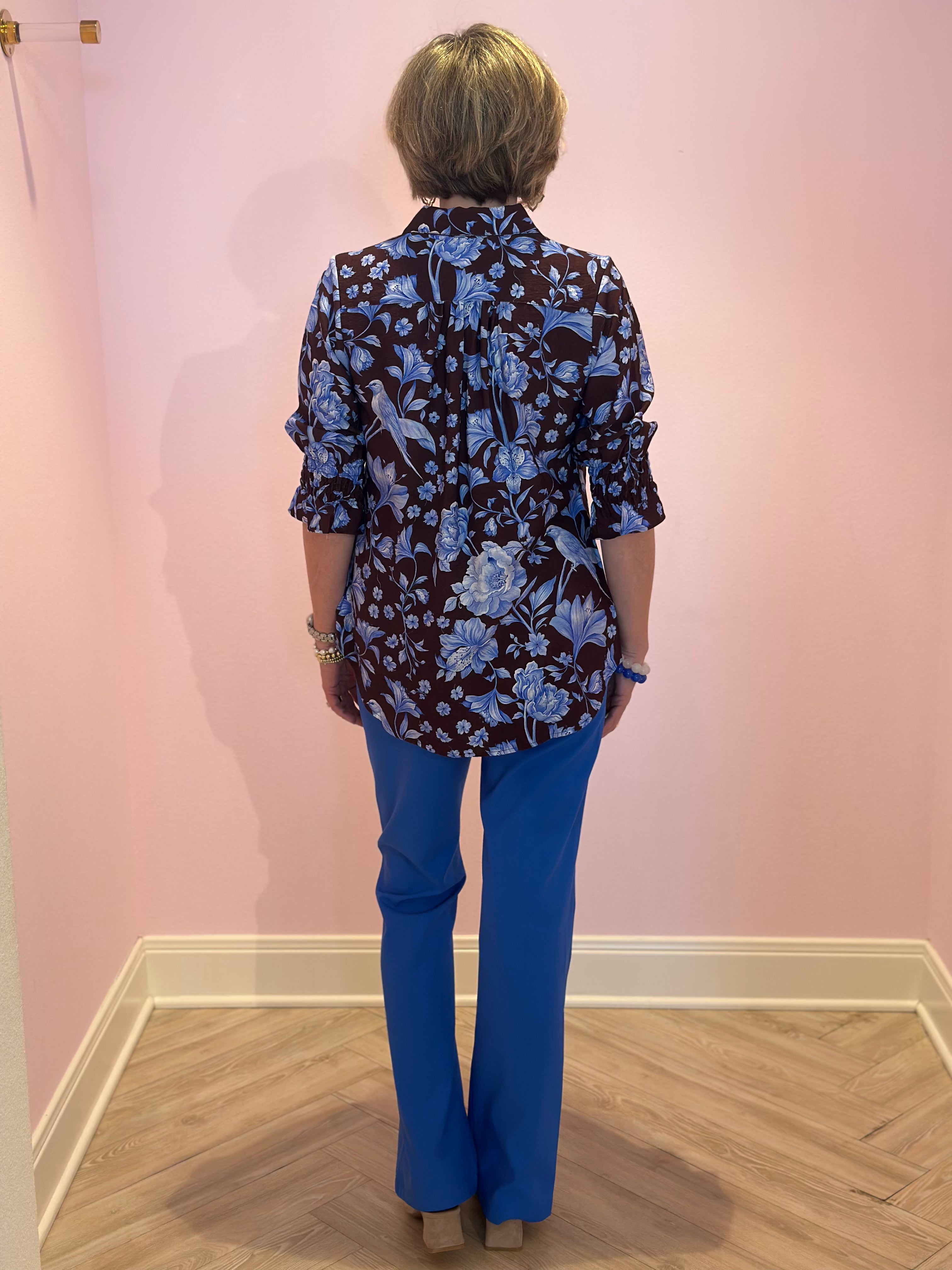 Boho Chic 6285309 Brown & Blue Floral Top