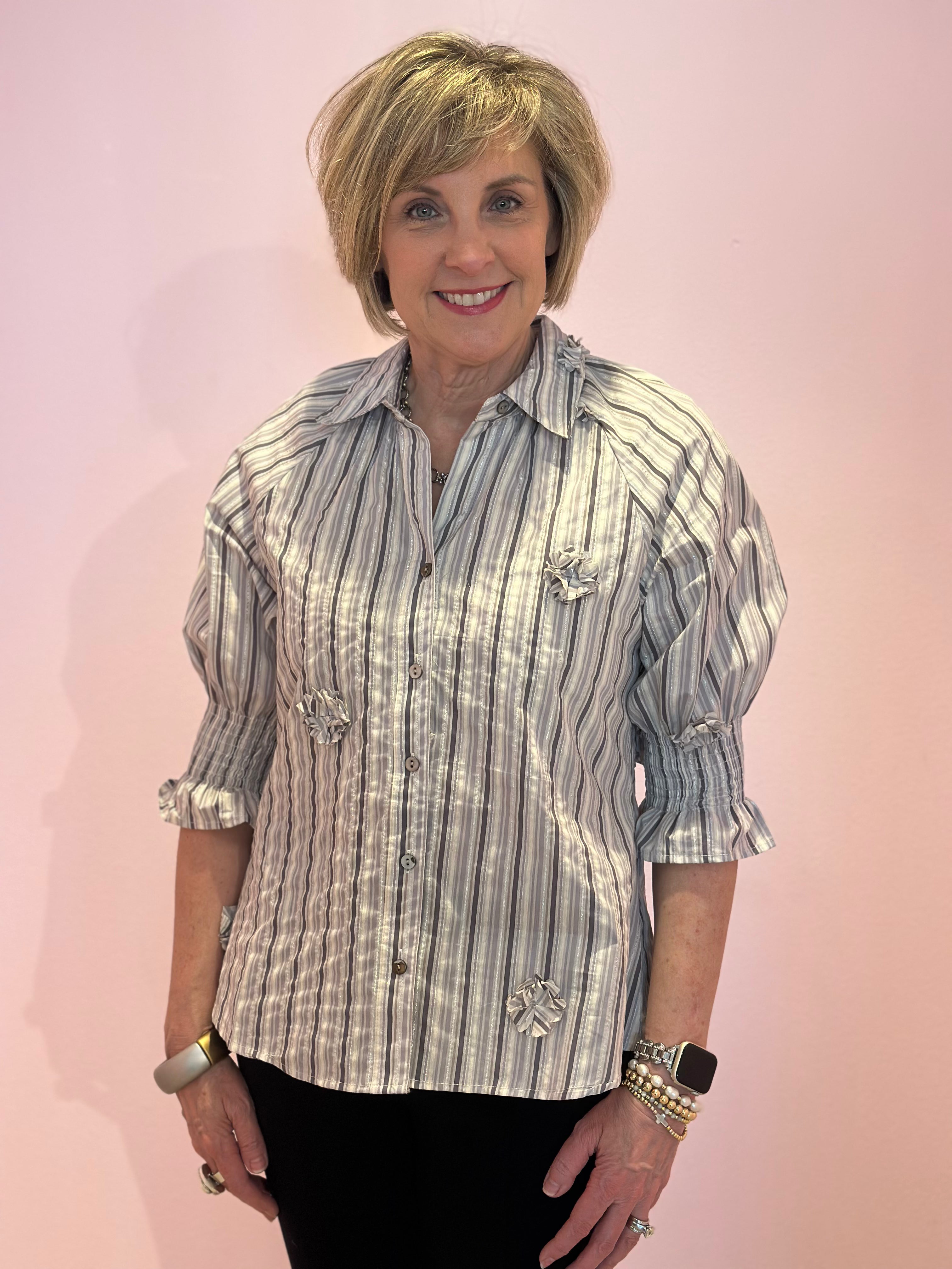 Boho Chic 6154047 3D Flower and Striped Top