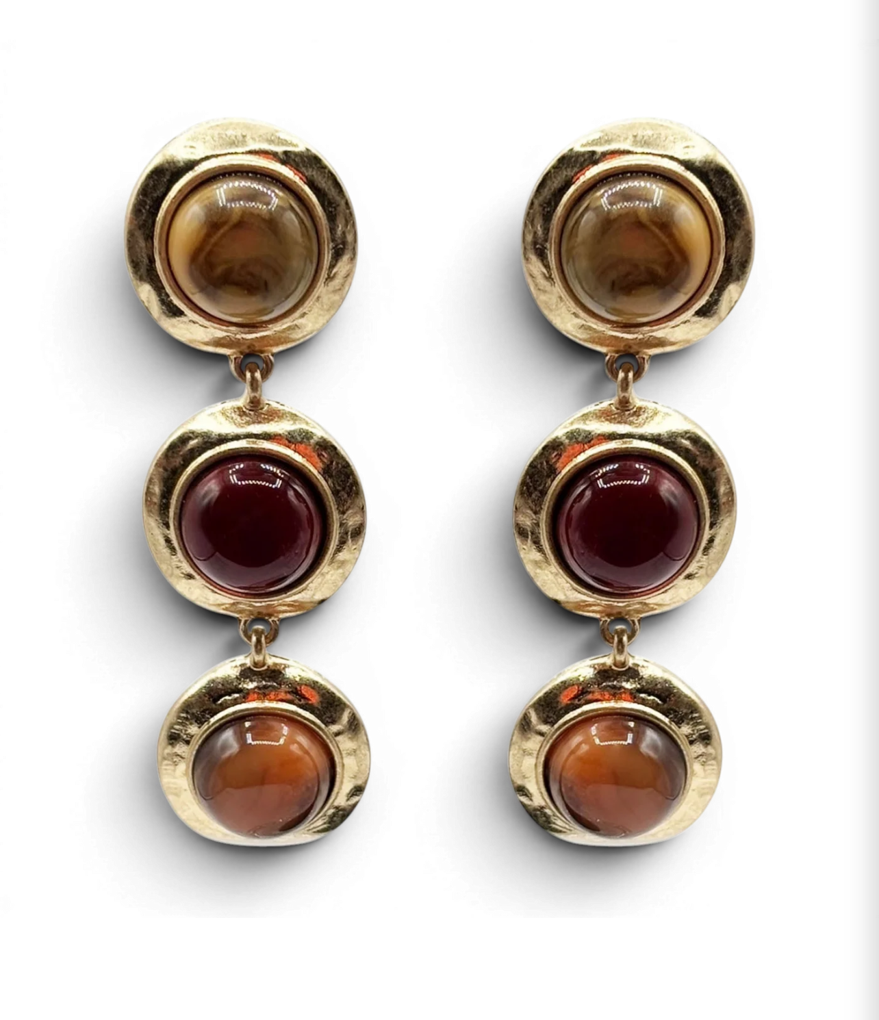 Michael Nash Flora Carnelian/Amber/Drop Three Stone Earrings