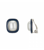 Michael Nash Aurora Navy Enamel & Pearl Earrings-Clip