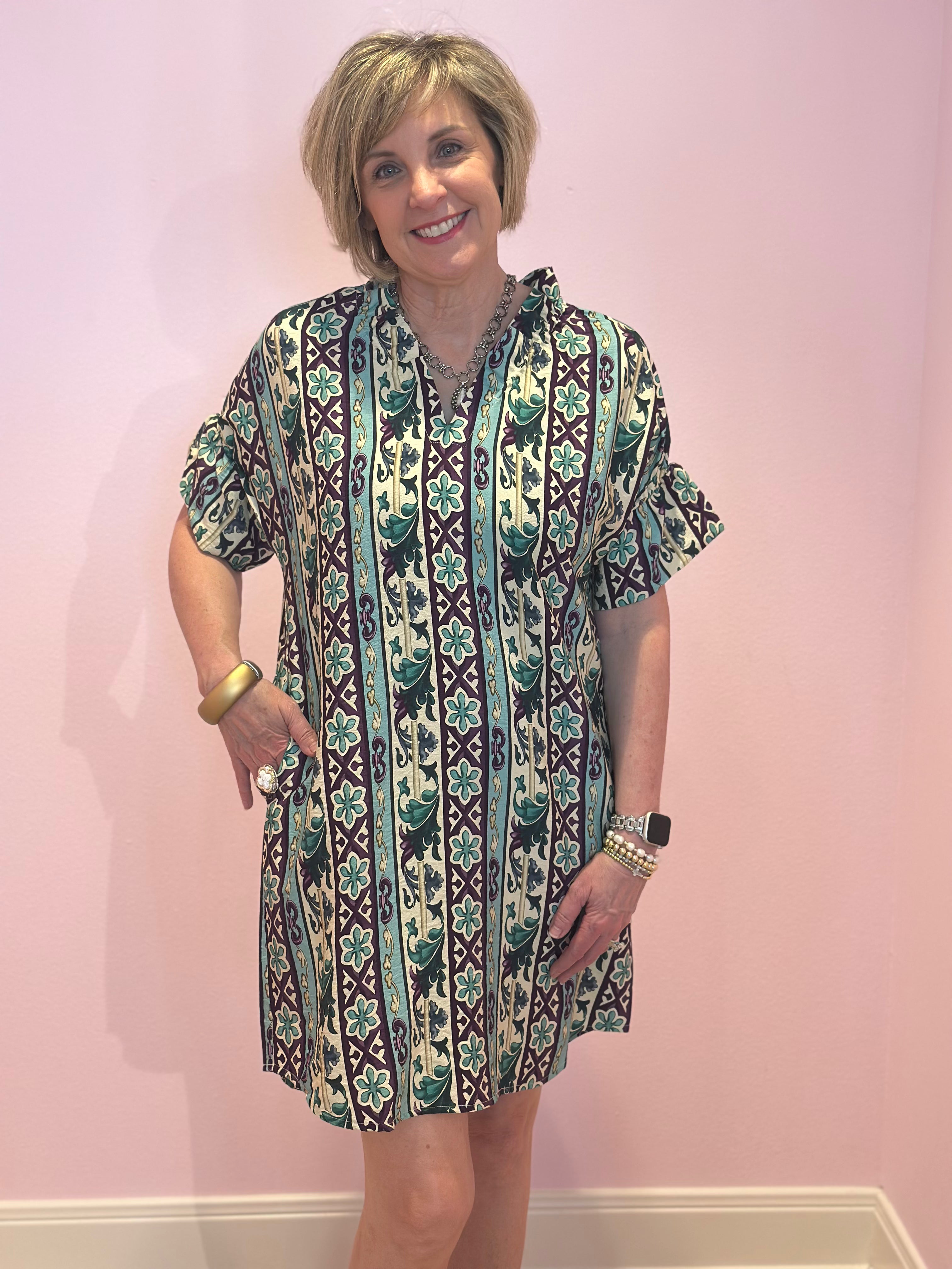 Boho Chic 1122306 Taupe Turquoise Purple Dress