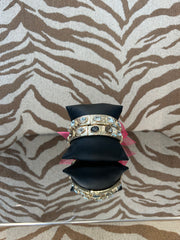 Lordane 64B2605 Gold Blk Diamond & Gold Cry 2 Piece Set Stretch Bracelet