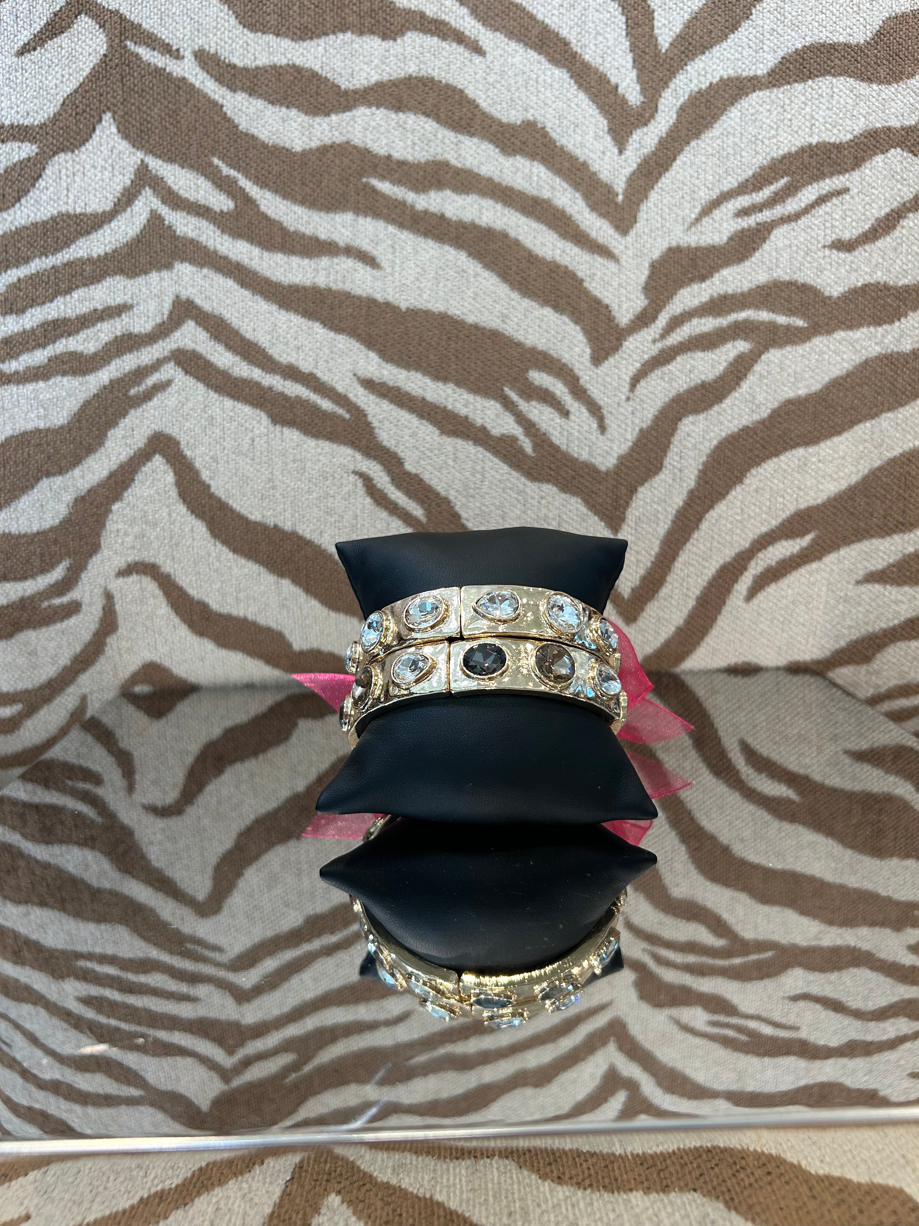 Lordane 64B2605 Gold Blk Diamond & Gold Cry 2 Piece Set Stretch Bracelet