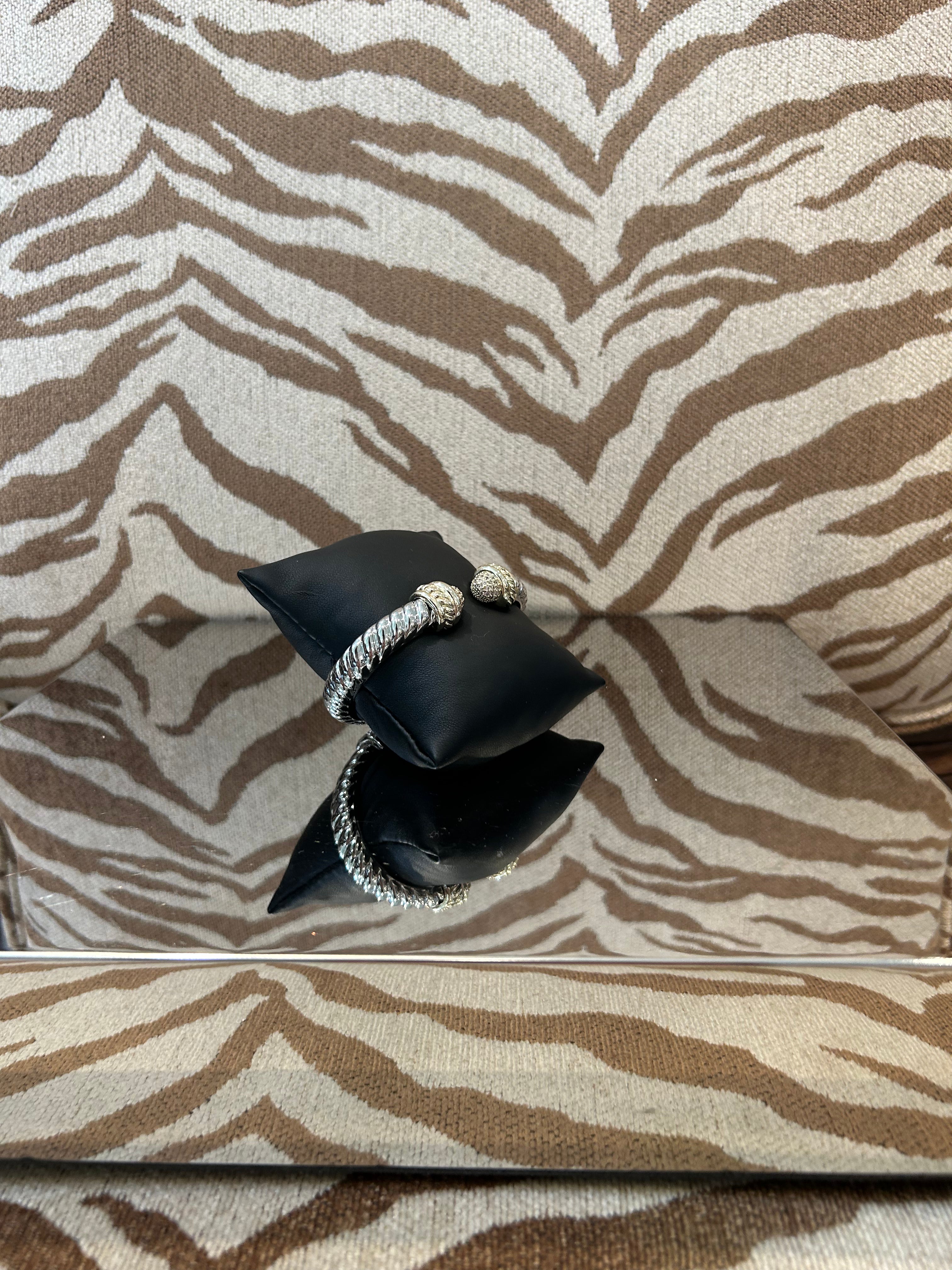 Lordane 22B4239 Two Tone Pave Tip Hinged Cable Twist Bangle