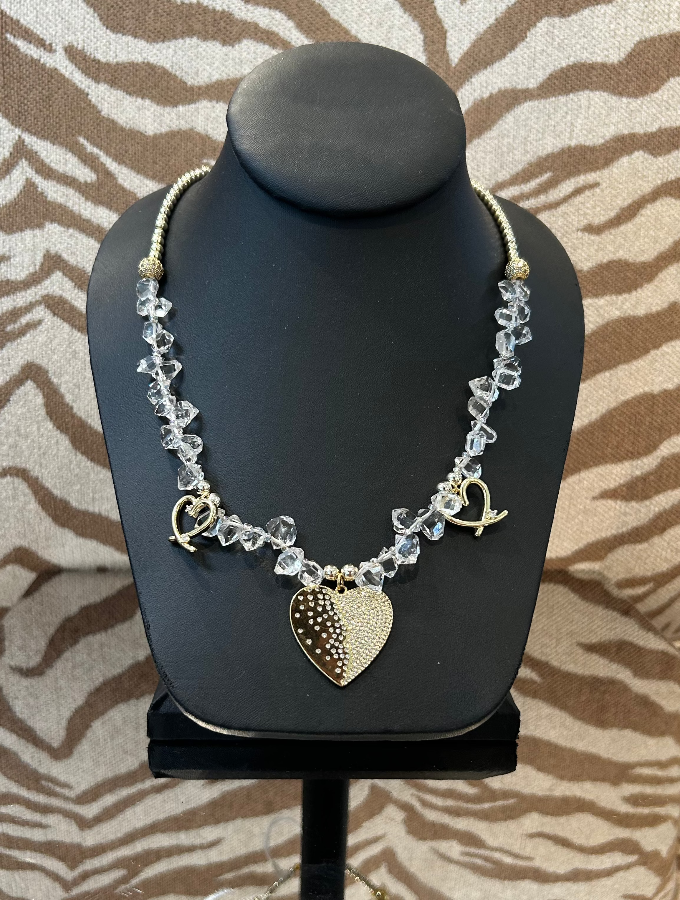 S Johannah Design Crystal W/Gold Heart Necklace
