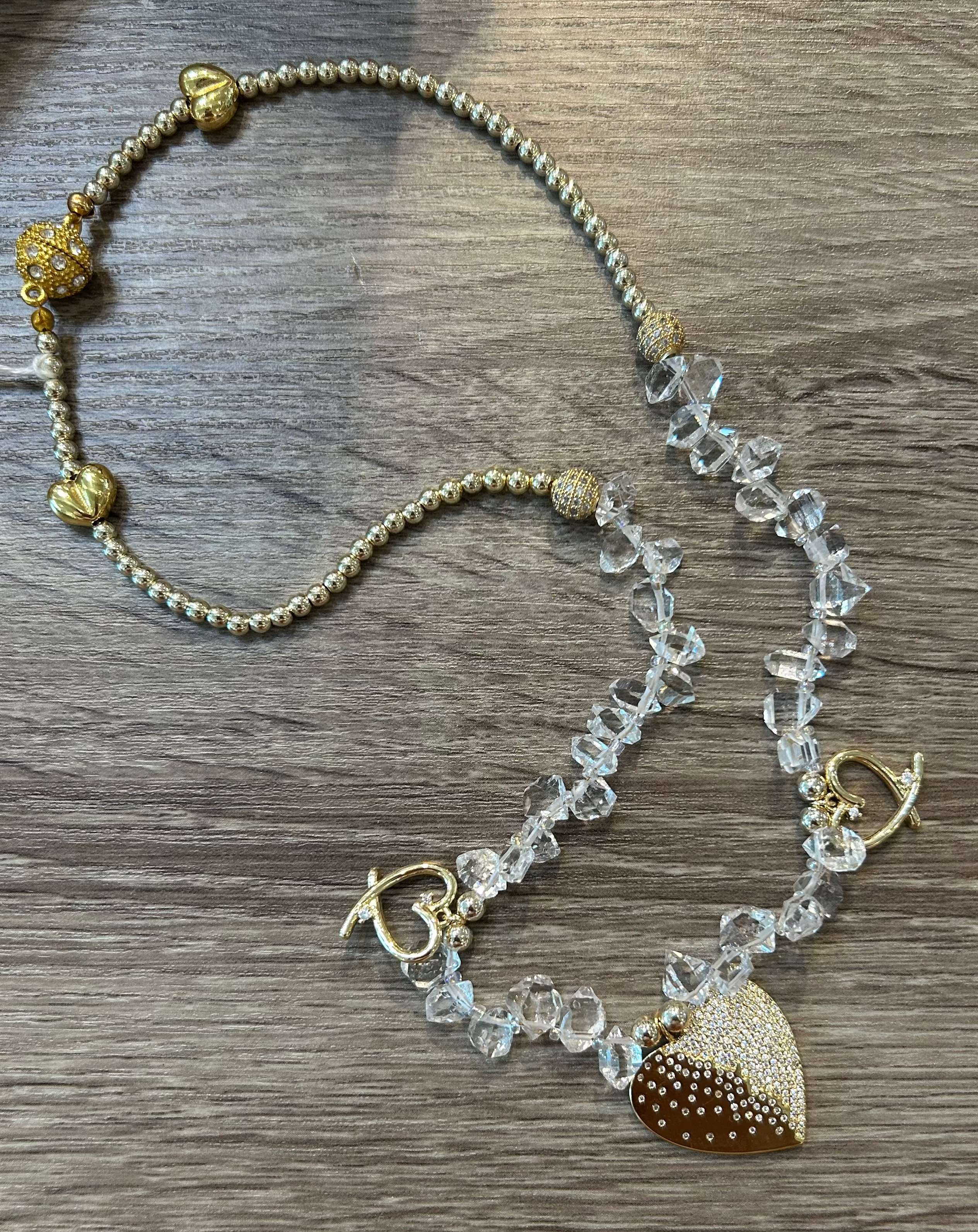 S Johannah Design Crystal W/Gold Heart Necklace