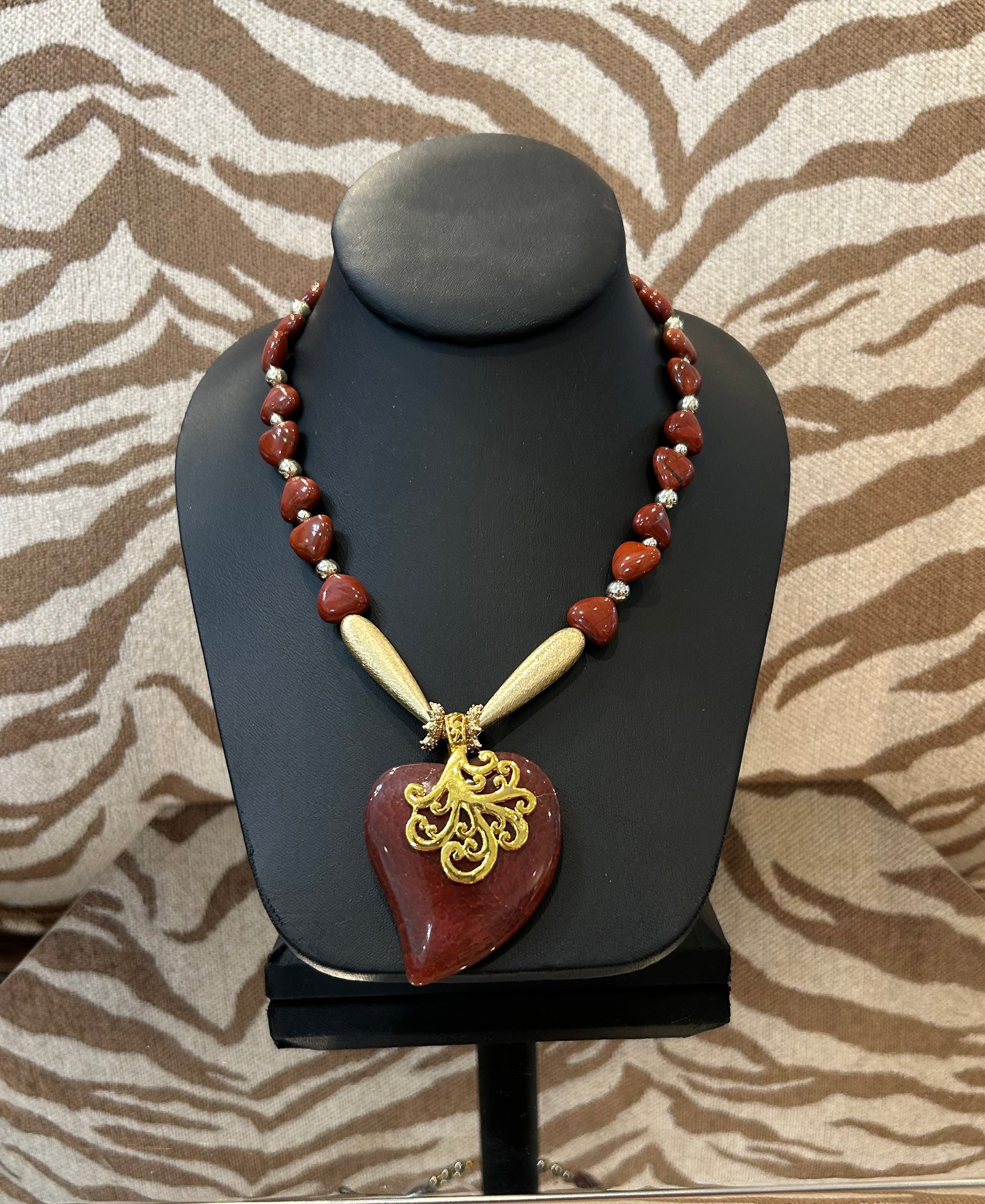 S Johannah Design Red Stone w Gold Embellishment Necklace