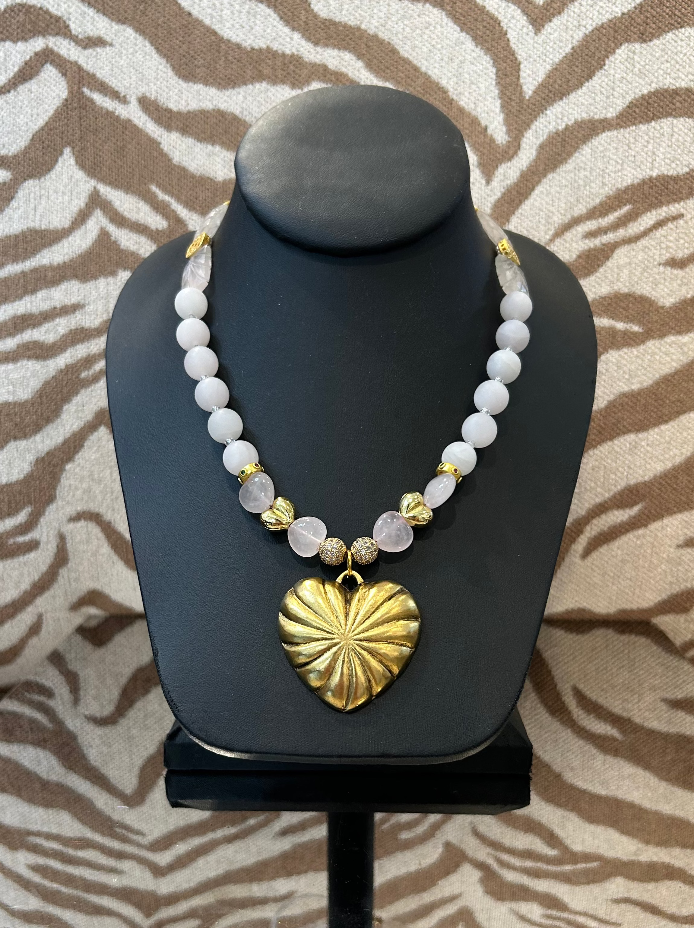 S Johannah Design Clear Crystal w Gold Heart Necklace