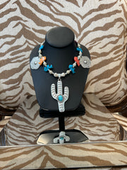S Johannah silver necklace with cactus and colored horses