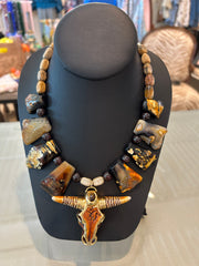 S Johannah necklace with brown stones w/brown/gold cow head