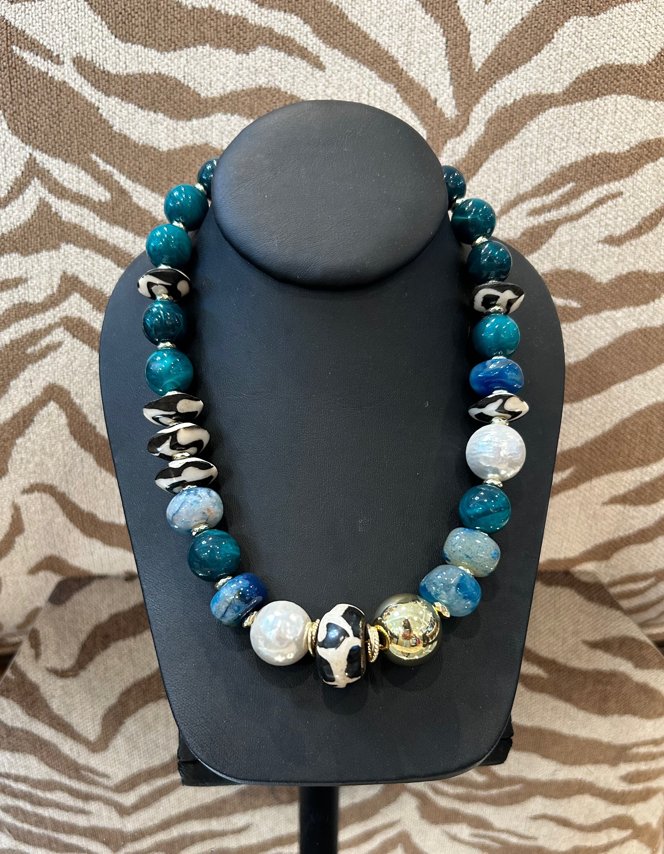 Michele Busch NW-26-115 Gold, Green & Teal, Animal Print, Mother of Pearl