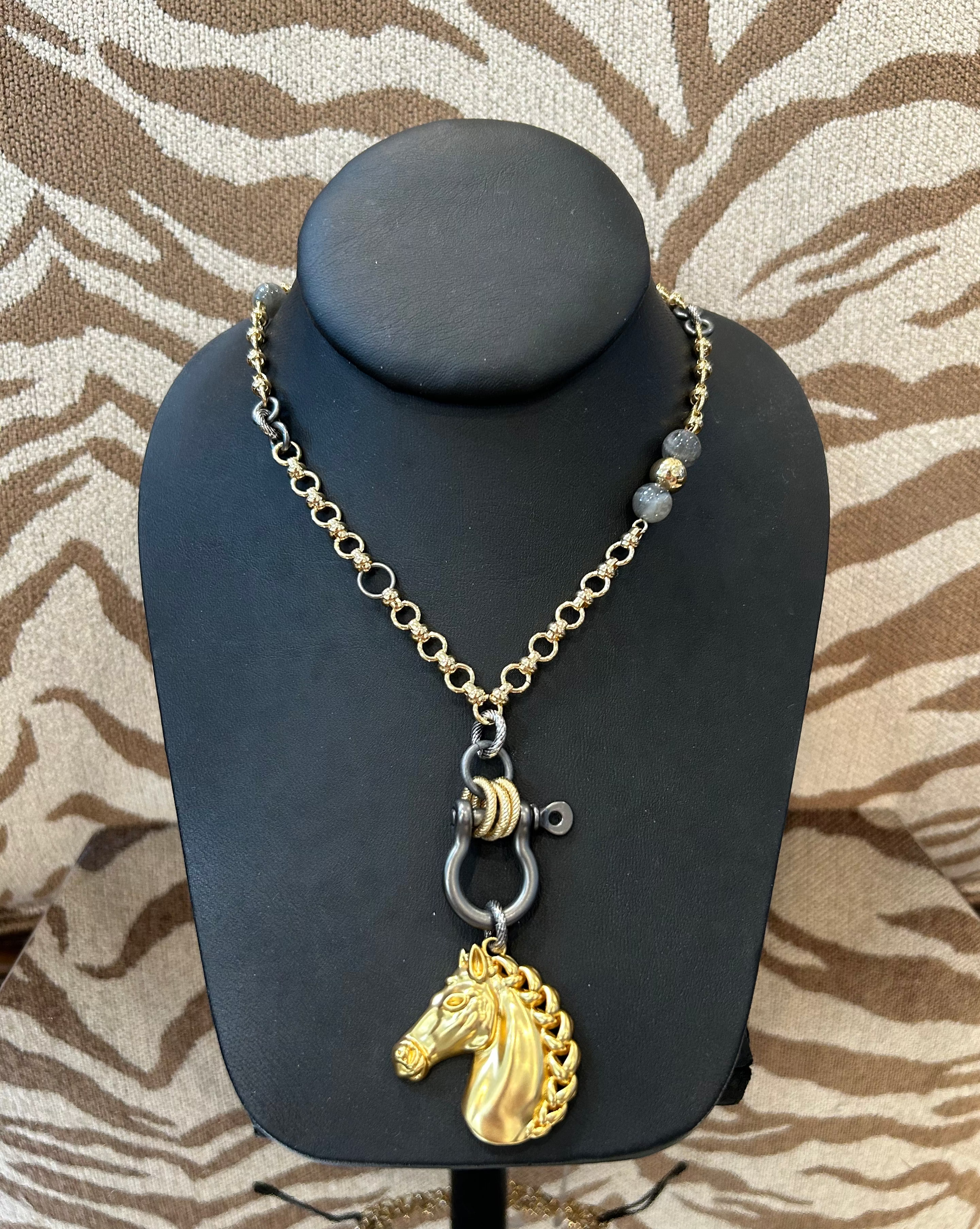 Michele Busch NW-26-135 Gold Chain, Horse Pendant