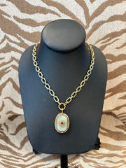 Mustard Seed B426 Gold w Seafoam Gem Statement Necklace