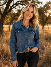 K&C Clothing A3867 Medium Wash - Peplum Denim Jacket