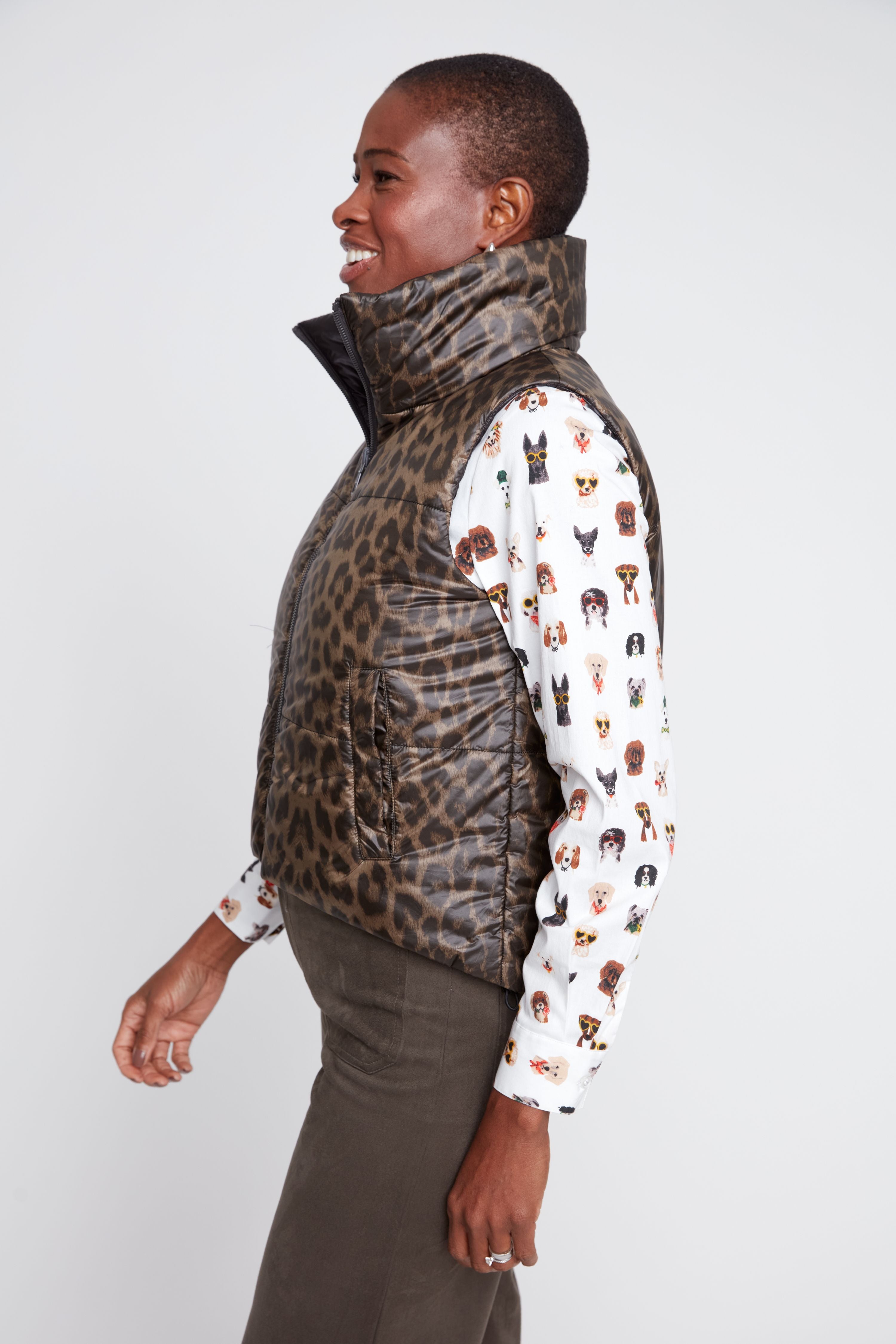 Renuar R3953R E3034 Woven Vest Leopard