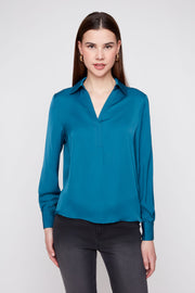 Renuar R5264 465 Woven Blouse Deep Sea